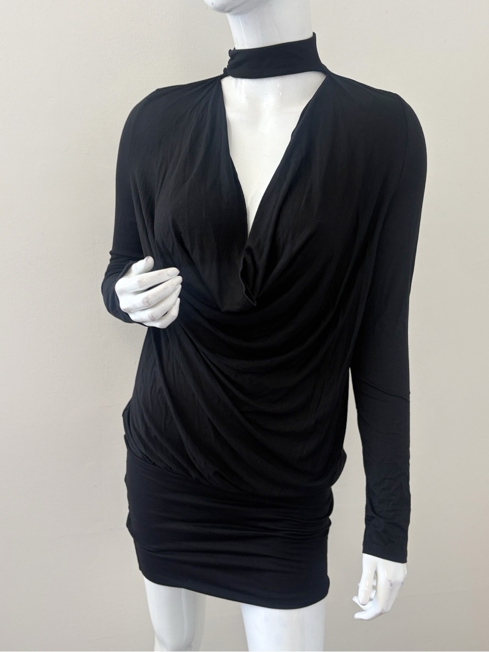 Dolls Kill Generation Kiss Black Drape Cowl Neck Long Sleeve Banded Mini Dress